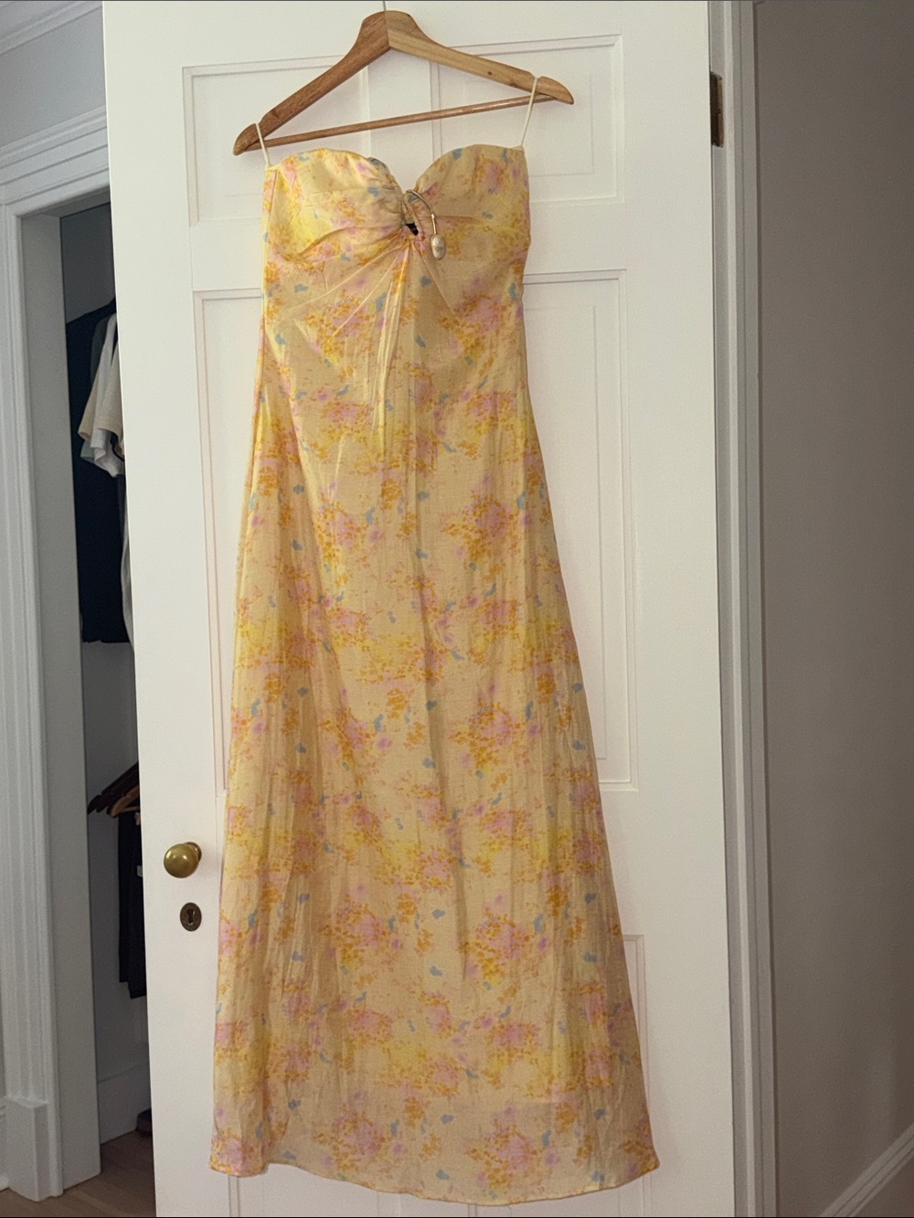 Bardot Yellow Floral Strapless Slip Dress